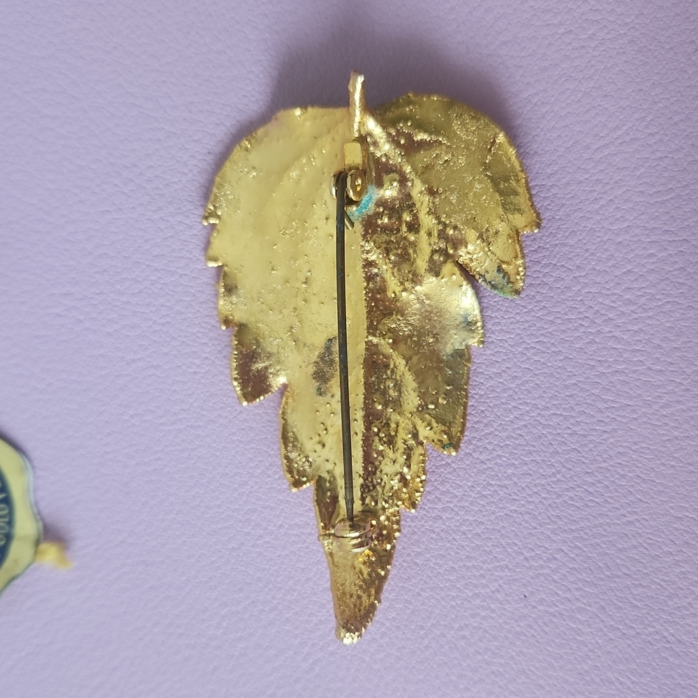 24k Gold Plated Vienna Wood Leaf Brooch View 4